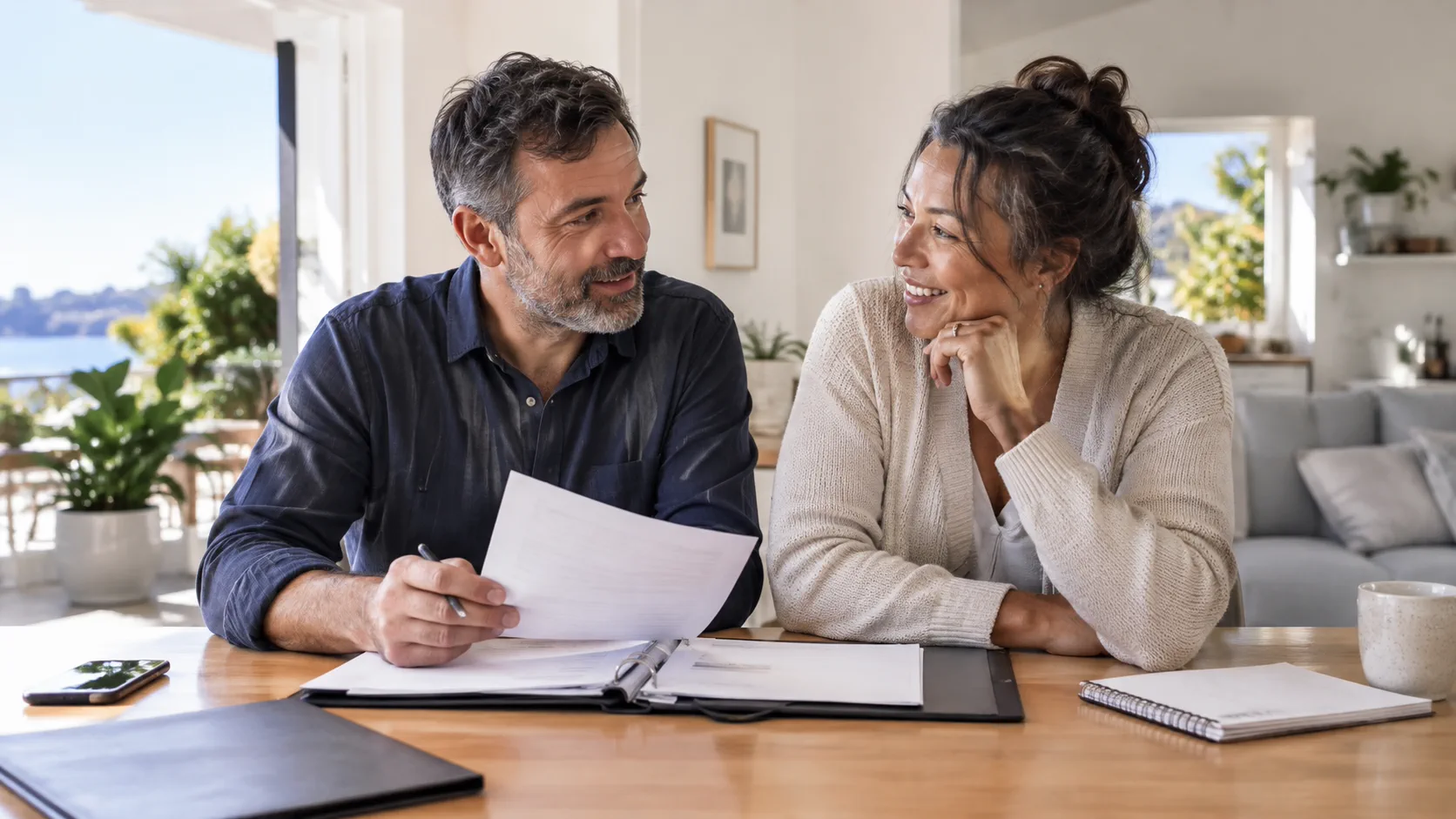 Adult couple calmly organising the next steps for an administrative matter